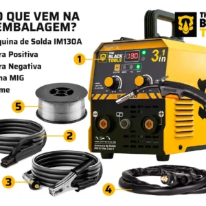 Maquina Inversora De Solda Mig Sem Gás 130a 3 Em 1 Tig Lift Com Acessórios Amarelo The Black Tools - Imagem 2