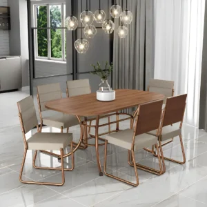 Conjunto Sala De Jantar Mesa E 6 Cadeiras Fênix Carraro Rose - Imagem 1