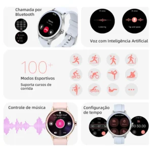 Smartwatch Moda Relógio Hd De Liga De Alumínio 100+ Esportes Caixa Preto Pulseira Rosa-pálido - Imagem 4