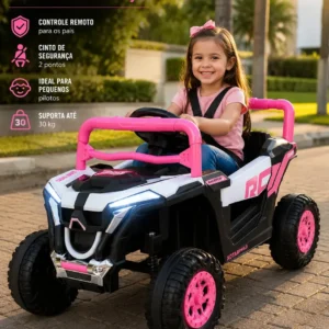 Carro Utv Elétrico Wild Rosa Para Criança Abre Portas Luz Led Com Musica Bribri UTV Wild Racer - Imagem 7