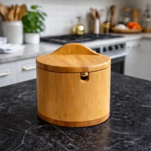 Saleiro De Bambu Com Tampa Com Colher Compacto Elegante Cozinha Marca Kururuá - Imagem 6