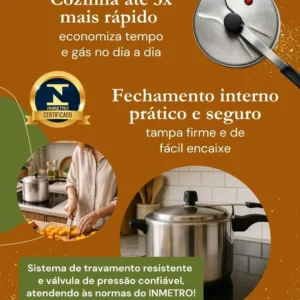 Panela de pressão 10 litros Alumínio Polida Grande Reforçada Cozimento Rápido Econômica Fechamento Interno - Imagem 4