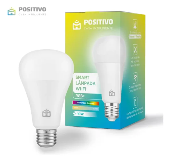 Smart Lâmpada Wi-Fi RGB LED 10W, Cores Mais Vibrantes (até 16 milhões de combinações), Branco Quente e Frio, 1100 Lúmens, Bivolt, Positivo Casa Inteligente, Compatível c/Alexa e Google Assistente