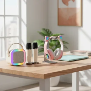 Fone Gatinho Infantil + Caixa De Som Karaokê C/ 2 Microfones - Imagem 7