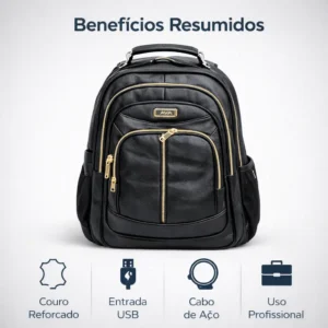 Mochila Couro Executiva Carregador Usb Notebook Reforçada - Imagem 7