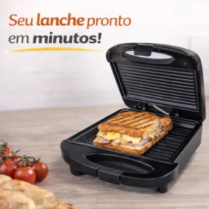 Sanduicheira Grill Elétrica Antiaderente 750w Preto 110/220v - Imagem 7