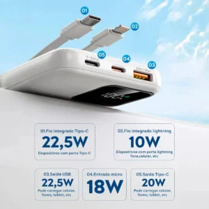 Carregador Portátil Power Bank Turbo voo transporte aéreo 10000mah Universal Para iPhone Samsung Motorlola Xiaomi 22.5w Com Display Digital Dtimp - Imagem 6