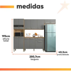 Armário de Cozinha Completa Kit's Paraná Versalhes 12 Portas Freijó e Grafite - Imagem 3