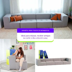 Sofá Modular Na Caixa Bouclé Linho 4 Lugares 2 Braços - Imagem 8