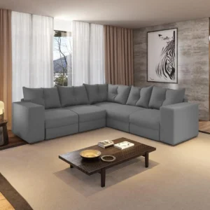 Sofa De Canto 5 Lugares Suede Qatar Estofados - Cinza - Imagem 1