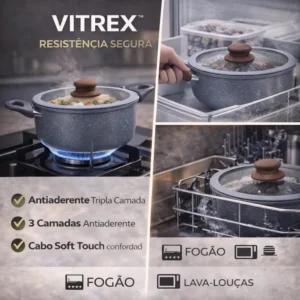 Jogo 5 Panelas Bologna Indução Cerâmica Cinza Vitrex Premium - Imagem 3