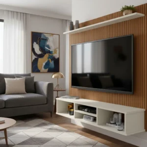 Painel Clique Móveis Tv 50” Ripado 3D Off White com Nichos - Imagem 1