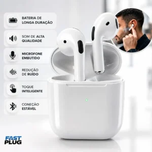 Fone De Ouvido Bluetooth Sem Fio Bateria de Longa Duração Pro 4 Branco Conecta Rápido Fast Plug Com Case Carregador E Microfone - Imagem 1