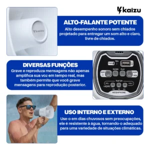 Megafone de Mão Kaizu Profissional Recarregável USB Com Sirene e Gravador - Imagem 4