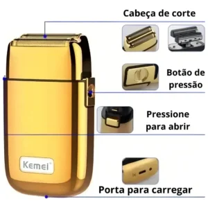 Barbeador Elétrico Kemei KM-TX1 Dourado Profissional Sem Fio - Imagem 7