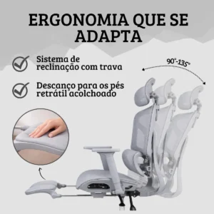 Cadeira Escritório Ergonômica Presidente Rija Diamond Cinza Tela Mesh - Imagem 5