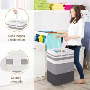 Kit 2 Cesto De Roupa Suja Grande Dobrável Para Banheiro 72l - Imagem 5