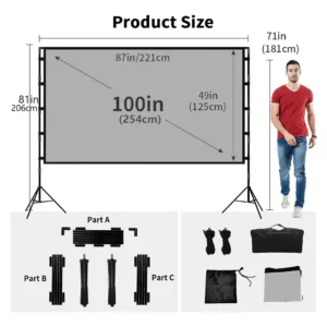 Tela De Projeção Reflexiva Para Projetor 100inch Com Suport - Imagem 2