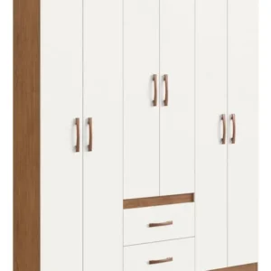Guarda Roupa Solteiro 6 Portas 2 Gavetas Sidney Doripel Cor Off White/nogueira - Imagem 1