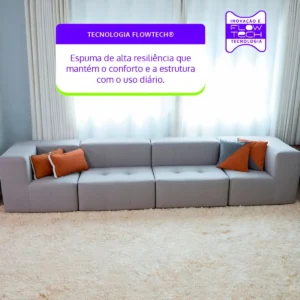 Sofá Modular Na Caixa Bouclé Linho 4 Lugares 2 Braços - Imagem 6