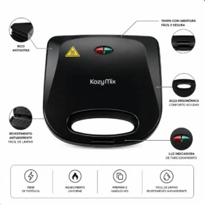 Sanduicheira Elétrica Preta 127v Compacta Para Lanches - Imagem 8