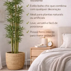 Cesto Vaso Cachepot Fibra Natural Decorativo Palha Boho Chic - Imagem 6