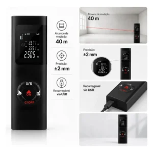 Trena Laser 40m Recarregável Com Cabo Usb Medidor Digital De Distância Área Volume Precisão ±2mm Fácil De Usar Para Obra Reforma Parede Cômodo Altura Mede Sozinho Sem Fita Eletric Teck - Imagem 4