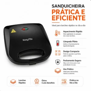 Sanduicheira Elétrica Preta 127v Compacta Para Lanches - Imagem 5