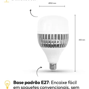 Kit 10 Lampadas Led Bulbo Hp 100w 6500k Branco Frio E27 - Imagem 8