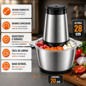 Multiprocessador Triturador Elétrico Carnes Legumes Inox 3l - Imagem 6