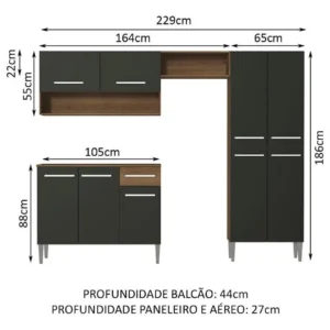 Armário de cozinha modulada completa compacta Emilly pop com armário e balcão cor rustic/preto GREM229002 - Imagem 4