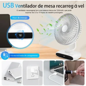 Ventilador De Mesa E Parede Ajustável Silencioso Portátil - Imagem 6