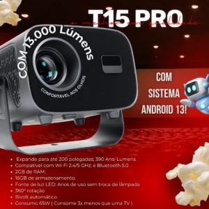 Projetor Portátil Full Hd 4k T15 Pro 10000lm Cores Fortes Hd - Imagem 2