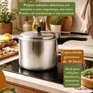 Panela de pressão 10 litros Alumínio Polida Grande Reforçada Cozimento Rápido Econômica Fechamento Interno - Imagem 7