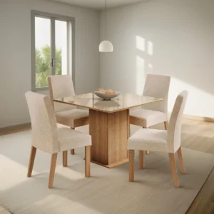 Sala Jantar Madesa Evelin Mesa Tampo Vidro Com 4 Cadeiras Cor Rustic/Crema/Imperial Desenho do tecido das cadeiras Liso - Imagem 3