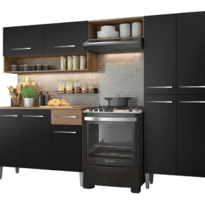 Armário de cozinha modulada completa compacta Emilly pop com armário e balcão cor rustic/preto GREM229002 - Imagem 3