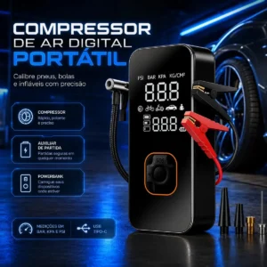 Bomba Elétrica Portátil Digital Para Encher Pneu De Carro Moto Bicicleta Inflador Automotivo Cor Preto - Imagem 1