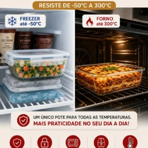 Kit 10 Potes Herméticos Vidro 640ml Starhouse Marmita Forno Micro-ondas Airfryer com 4 travas de super vedação - Imagem 4