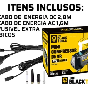 Compressor De Ar Elétrico Portátil 120w Encher Pneu Carro Moto Bicicleta Tcm100 The Black Tools - Imagem 7