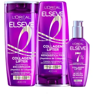 L'Oréal Paris Elseve Collagen Lifter Kit Shampoo, Condicionador e Sérum Leave-in com Peptídeos e Proteção Térmica para Cabelos Finos, Volume em 3D, 400ml + 400ml + 100ml - Imagem 1