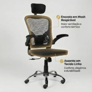 Cadeira Escritório Ergonômica Ajuste Lombar Laudo NR-17 Giratória Office Estofado Tecido/mesh Marca Brin7 Modelo B7-001-PT - Imagem 8