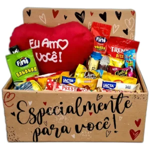 Cesta Com Chocolate E Coração De Pelúcia Presente - Imagem 1