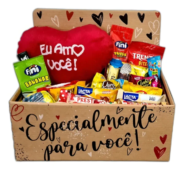 Cesta Com Chocolate E Coração De Pelúcia Presente