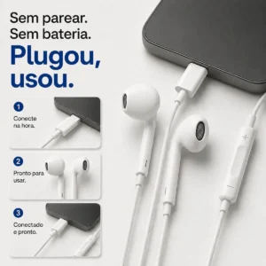 Fones De Ouvido Usb-c Tipo C Com Microfone Integrado Som Estéreo Alta Qualidade Controle De Chamadas Compatível Com iPhone 15 16 17 Android Samsung Xiaomi Motorola Conexão Direta Premium Eletric Teck - Imagem 4