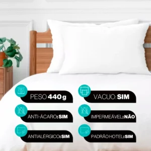 Kit C/2 Travesseiros Luxo Matelado Fibra Antialérgica 50x70 Branco - Imagem 3