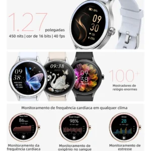 Smartwatch Moda Relógio Hd De Liga De Alumínio 100+ Esportes Caixa Preto Pulseira Rosa-pálido - Imagem 5