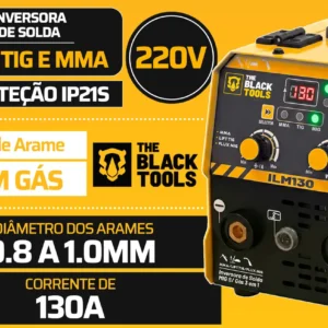 Maquina Inversora De Solda Mig Sem Gás 130a 3 Em 1 Tig Lift Com Acessórios Amarelo The Black Tools - Imagem 7
