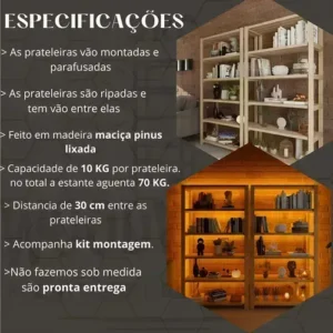 Kit 2 Estante Prateleiras Armário Multiuso Madeira Pinus - Imagem 6