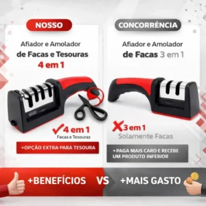 Afiador E Amolador De Facas E Tesouras 4 Em 1 Profissional Vermelho Ou Amarelo Pedra Afia Amola E Alinha Lâminas Ideal Cozinha Churrascaria Churrasco Fácil De Usar Portátil Alta Qualidade Durável Inox - Imagem 6