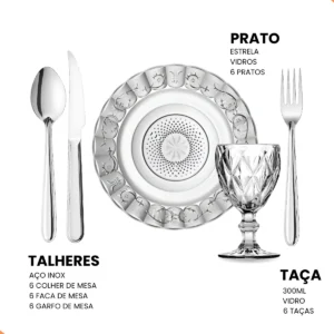 Aparelho De Jantar 30 Peças - Pratos + Taças + Talheres Inox - Imagem 6